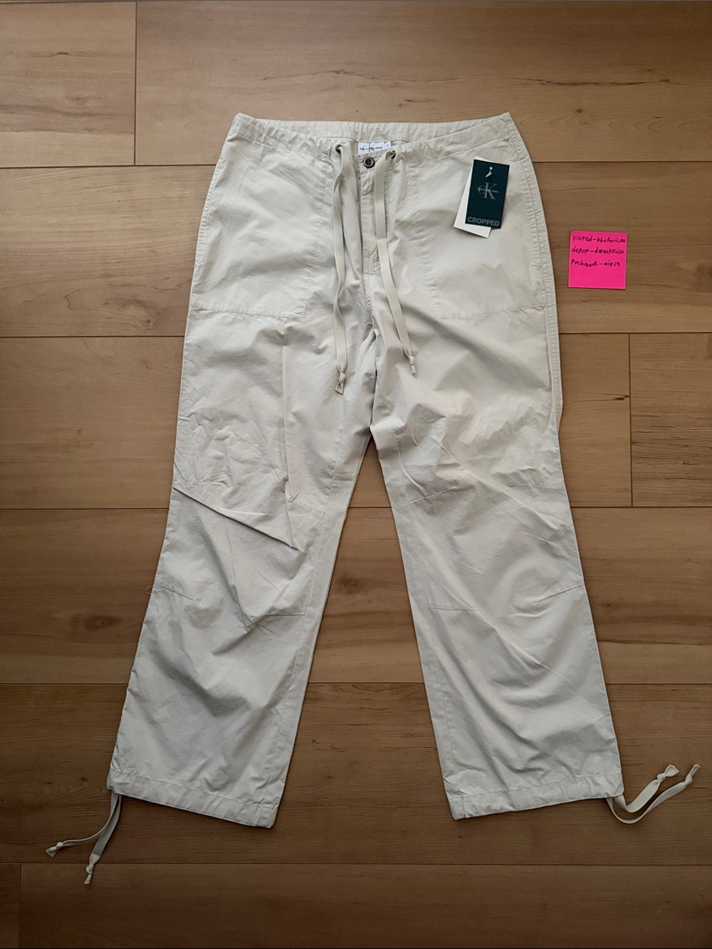 Calvin Klein Jeans Women’s Cargo Drawstring Pants in Off-White